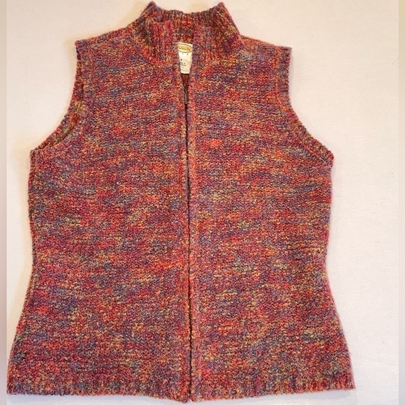 Talbots Petites Wool Sweater Vest Full Zipper  Multi Color Knit Retro Granny - Picture 1 of 10